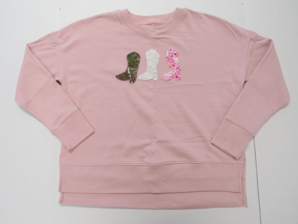 Patchwork DIY Pink Sweatshirt Women's MED Coastal Cowgirl Boots Western Country